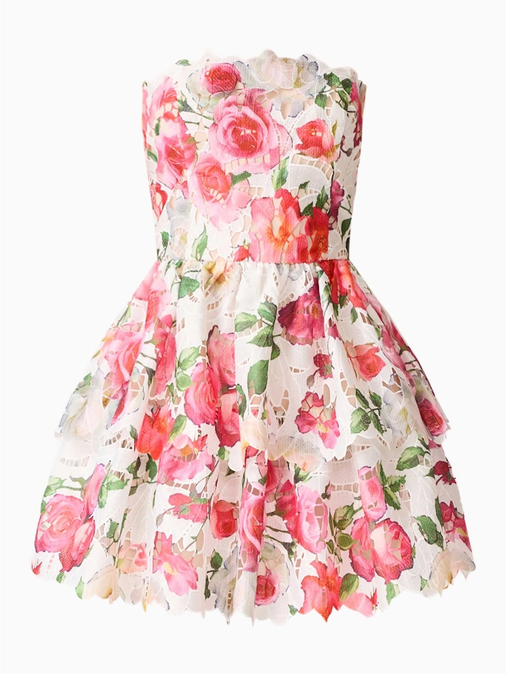 Elliatt White Lace Dress with Pink Rose Print